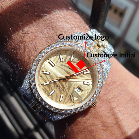 Moissanite Men's Watch with Golden Tone Dial for Timeless Elegance Luxury Watch