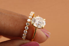 5 ctw Oval Cut White Moissanite 14k Yellow Gold Wedding Ring Set For Women