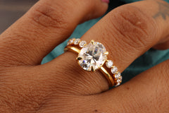 5 ctw Oval Cut White Moissanite 14k Yellow Gold Wedding Ring Set For Women