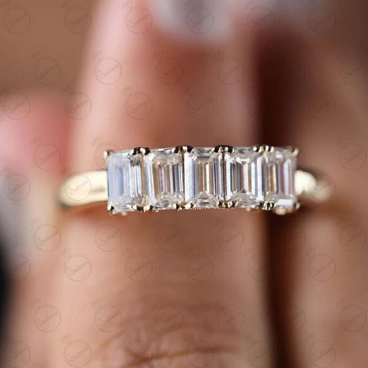 4.50 TCW Emerald Cut 5 Stone Moissanite Ring for Women