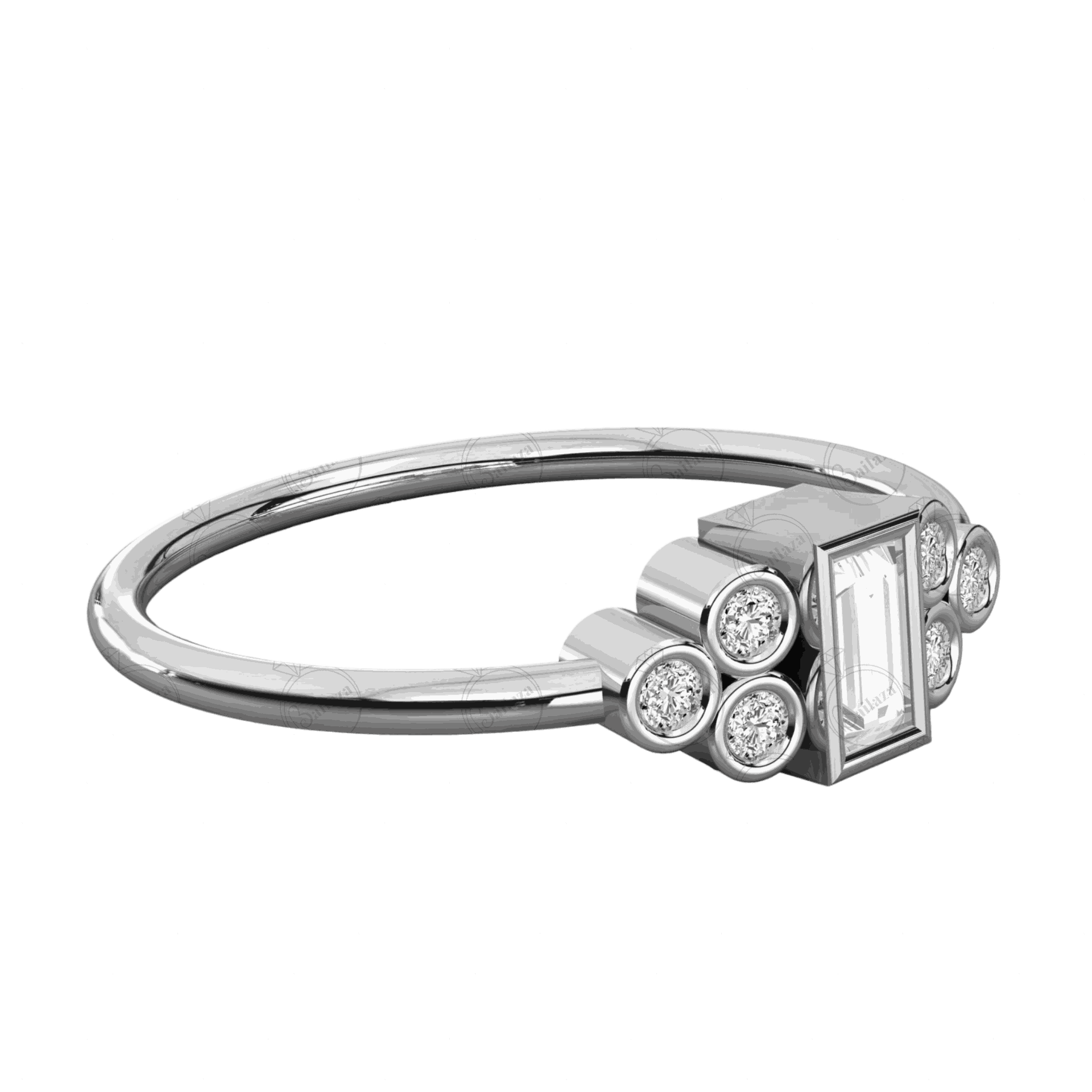 Side view 0.30 TC Baguette Cut 7 Stone Moissanite Ring, Baguette Cut, Moissanite Ring, Diamond Ring, Diamond, 0.30 TC Diamond RIng, 