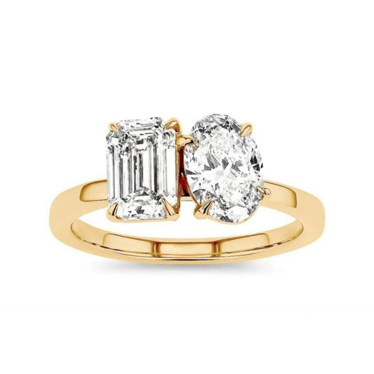 1.80 TCW Emerald Cut Toi Et Moi Moissanite Ring for Women