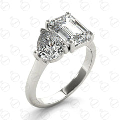 2.70 TCW Emerald Cut Toi Et Moi Moissanite Ring for Women