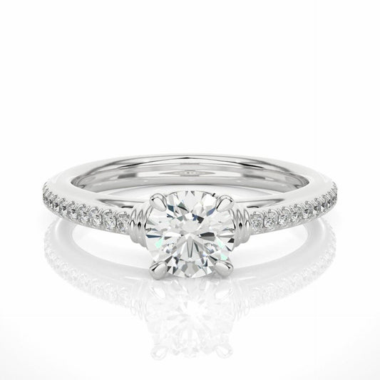 Round Brilliant Cut Solitaire With Accents Moissanite Ring for Women