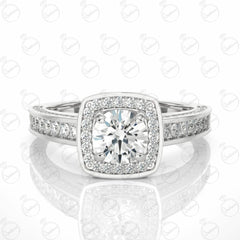 Round Brilliant Cut Hidden Halo Moissanite Ring for Women