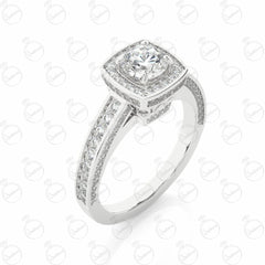 Round Brilliant Cut Hidden Halo Moissanite Ring for Women