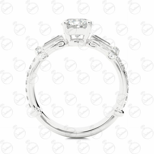 Round Brilliant Cut Solitaire With Accents Moissanite Ring for Women