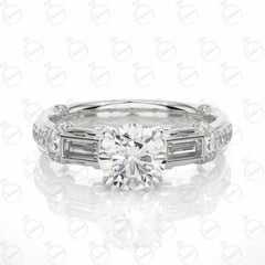 Round Brilliant Cut Solitaire With Accents Moissanite Ring for Women