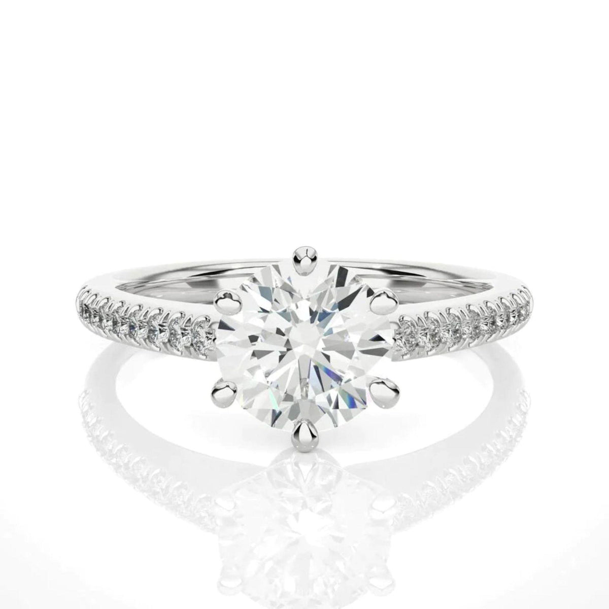 Round Brilliant Cut Solitaire With Accents Moissanite Ring for Women