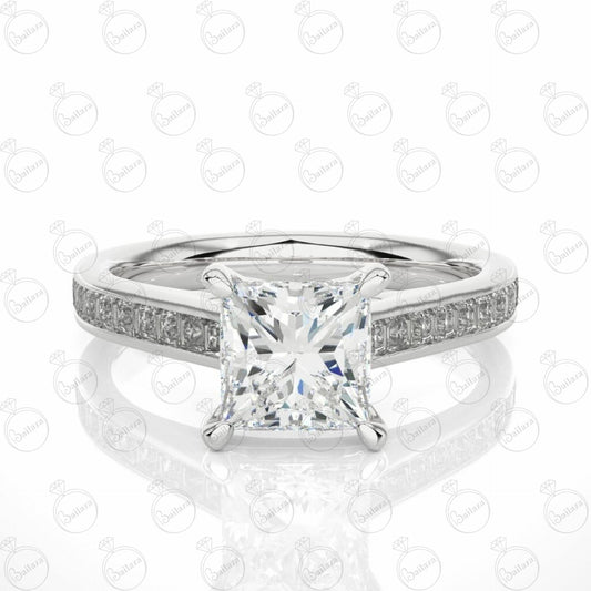 Princess Cut Solitaire With Accents Moissanite Ring for Women