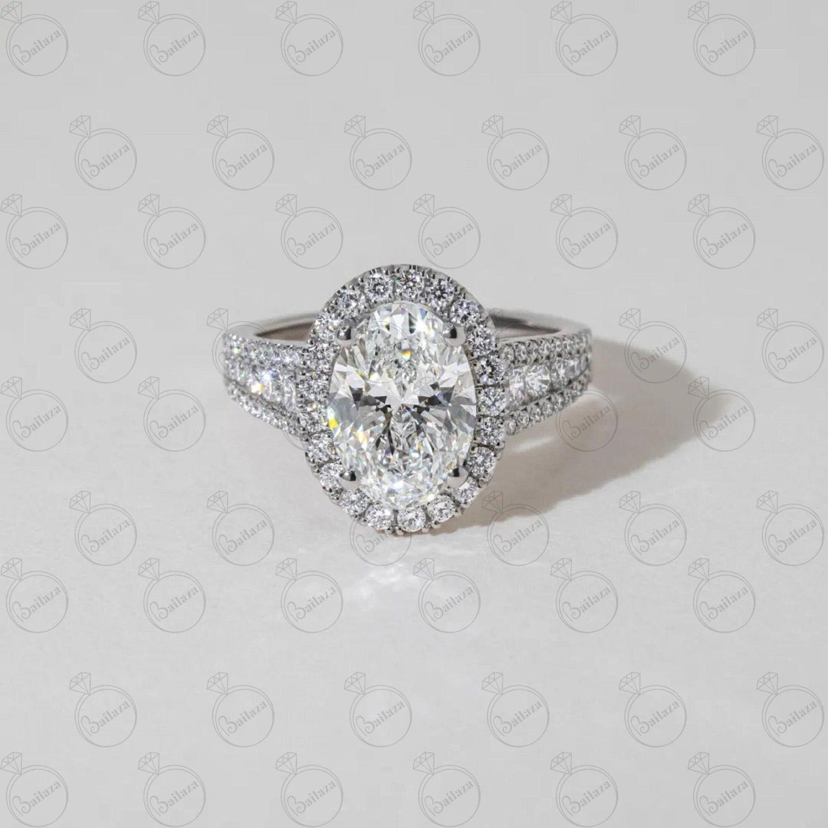 2.20 TCW Oval Cut Halo Moissanite Ring for Women