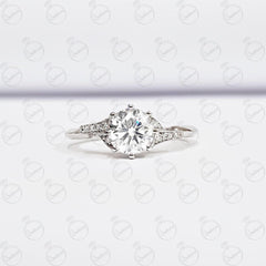 1.00 TCW Round Cut Solitaire With Accents Moissanite Ring for Women