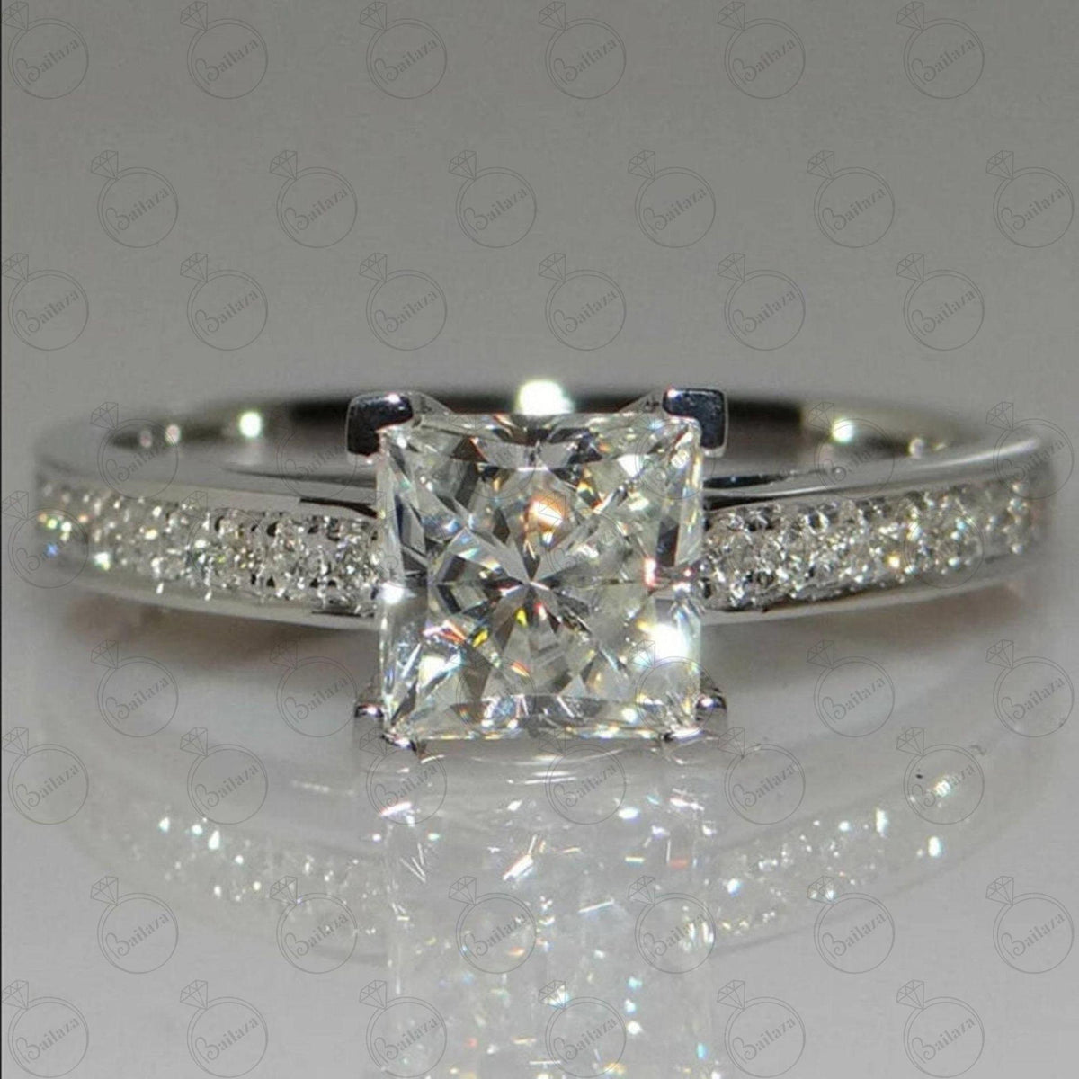 1.50 TCW Princess Cut Solitaire With Accents Moissanite Ring for Women