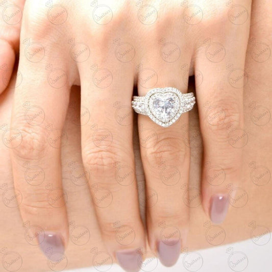 1.00 TCW Heart Cut Halo Moissanite Ring for Women