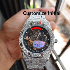 Mechanical Skeleton Iced Out Watch Gold Plated Watch Iced Out Men's Watch Luxury Iced Out Bling Watch