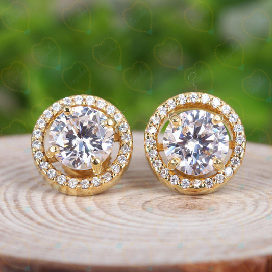 1.70 CTW Round Cut Halo Lab Grown Diamond Earrings for Women