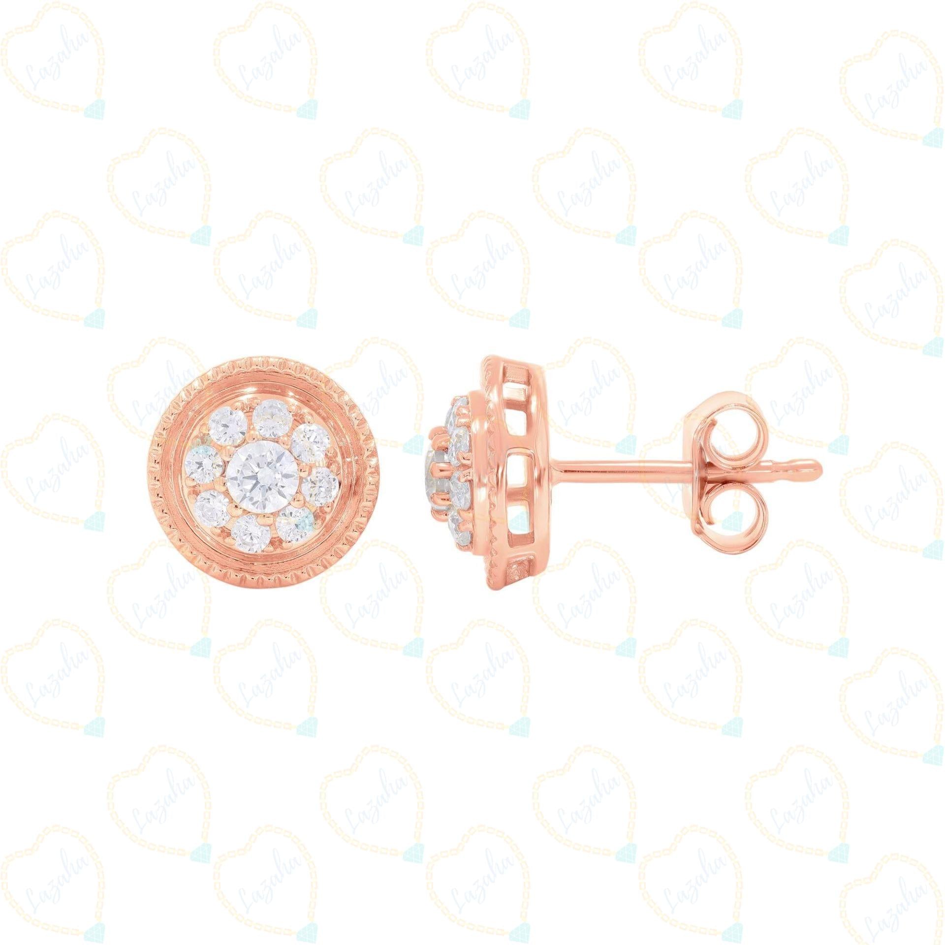 Top view 0.30 CTW Round Cut Halo Lab Grown Diamond Earrings, diamond, Earrings, diamond, Diamond Earrings, Halo Diamond Earrings, 0.30 CT diamond Earrings, Lab Grown Diamond Earrings, Rose Gold Diamond ring, luxury halo diamond earring, Round Cut Earring