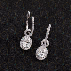 1.00 CTW Oval Cut Drop Dangle Lab Grown Diamond Earrings for Women