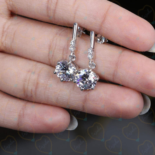 1.70 CTW Round Cut Drop Dangle Lab Grown Diamond Earrings for Women