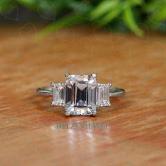 2.00 TCW Emerald Cut 3 Stone Lab Grown Diamond Ring for Women