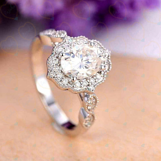 1.00 TCW Oval Cut Halo Lab Grown Diamond Ring for Women