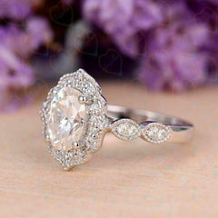 1.00 TCW Oval Cut Halo Lab Grown Diamond Ring for Women