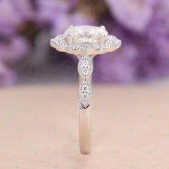 1.00 TCW Oval Cut Halo Lab Grown Diamond Ring for Women