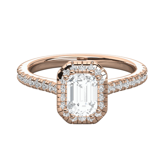 1.00 CTW Emerald Cut Halo Lab Grown Diamond Ring for Women