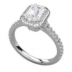 1.00 CTW Emerald Cut Halo Lab Grown Diamond Ring for Women