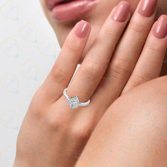 1.20 CTW Pear Cut Halo Lab Grown Diamond Ring for Women