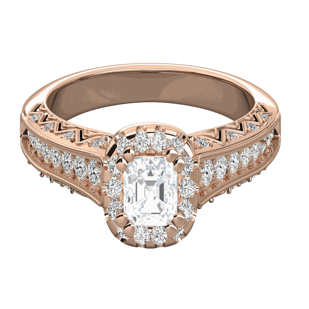 1.00 TCW Asscher Cut Halo Lab Grown Diamond Ring for Women