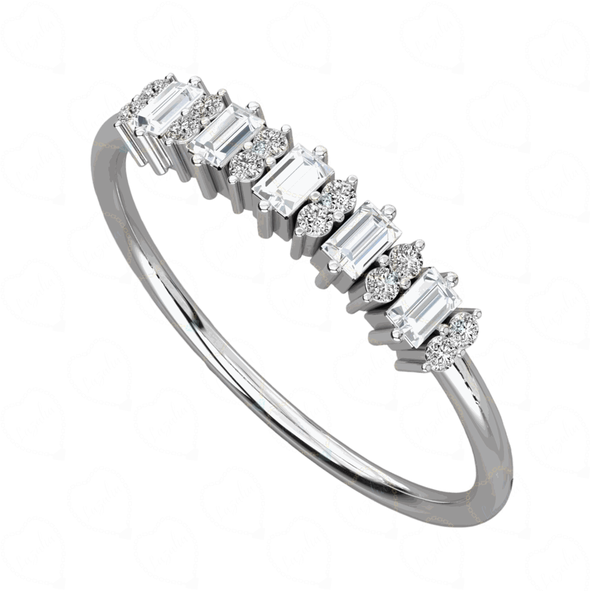 Side view Baguette Cut Eternity White Gold Lab Diamond Ring