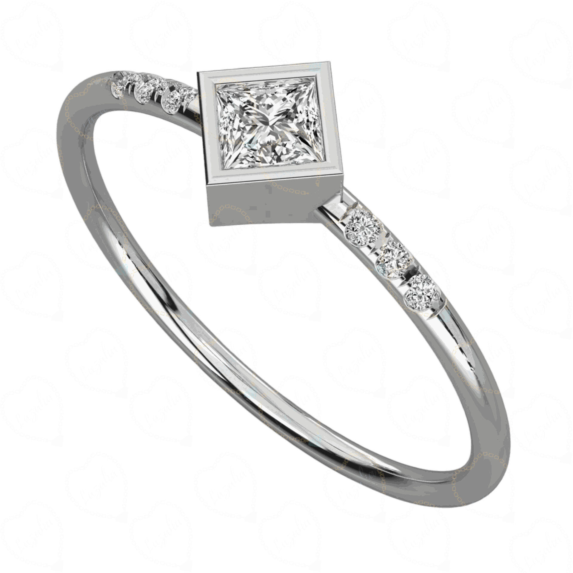 0.40 CT Princess Cut Solitaire With Accents Lab Grown Diamond Ring for Women,  Princess Cut Diamond Ring, Lab grown diamond RIng