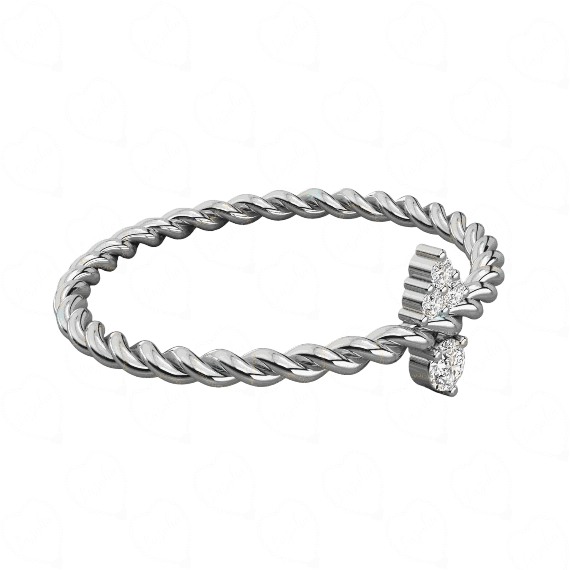 Side View Round Cut Twisted White Gold Lab Diamond Ring