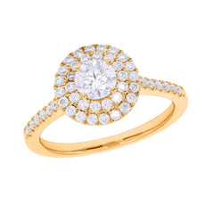 0.90 CTW Round Cut Double Halo Lab Grown Diamond Ring for Women