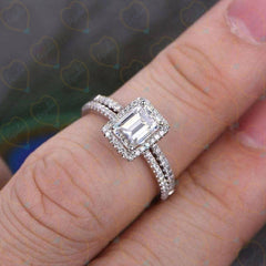 2.00 TCW Emerald Cut Bridal Set Lab Grown Diamond Ring for Women