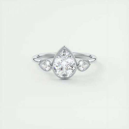 2.00 CTW Pear Cut 3 Stone Lab Grown Diamond Ring for Women