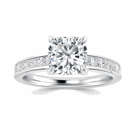 1.50 CTW Cushion Cut-Solitaire With Accents Lab-Grown Diamond Ring for Women by Lazaha