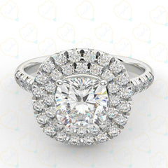 1.50 TCW Cushion Cut Double Halo Lab Grown Diamond Ring for Women