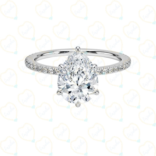 1.20 CTW Pear Cut Solitaire With Accents Lab Grown Diamond Ring for Women