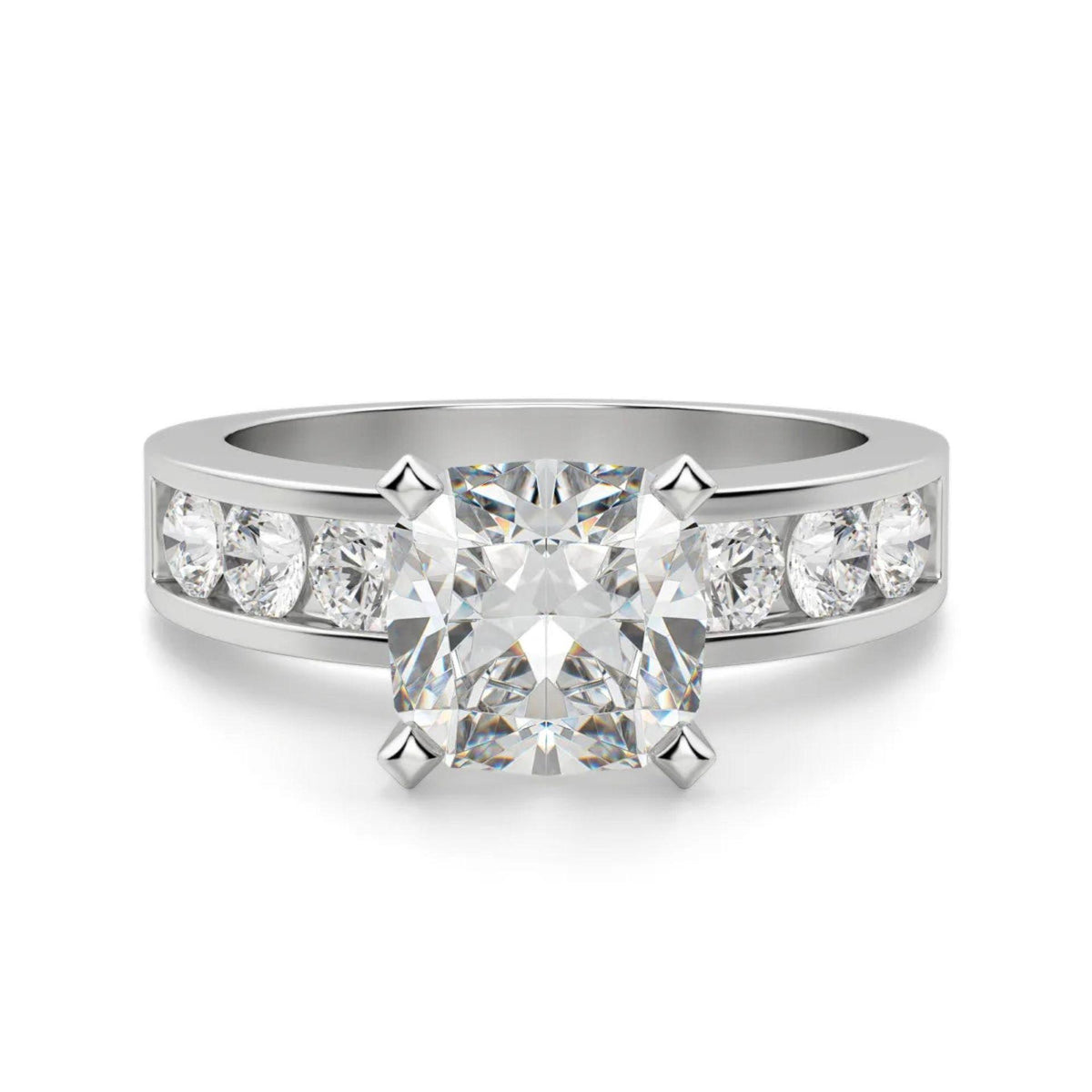 Cushion Cut Solitaire With Accents Lab Grown Diamond Ring for Women