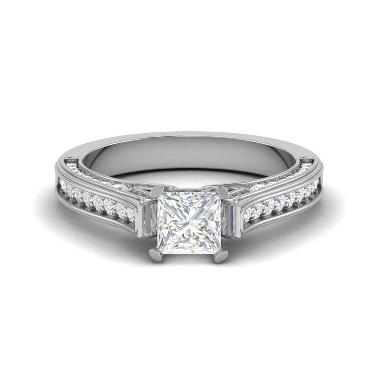 Princess-Cut Solitaire With Accents Sparkle Lab Grown Diamond Ring for