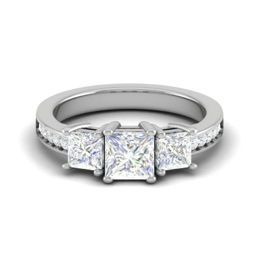 Princess-Cut 3 Stone Luxury Lab Grown Diamond Ring for Women