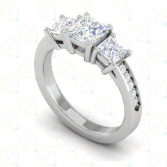 Princess-Cut 3 Stone Luxury Lab Grown Diamond Ring for Women