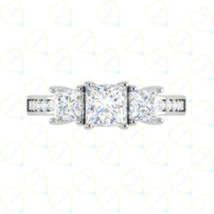 Princess-Cut 3 Stone Luxury Lab Grown Diamond Ring for Women