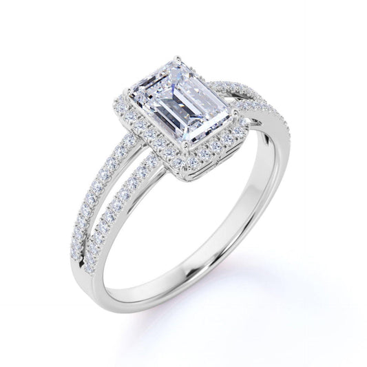 1.00 TCW Emerald Cut Split Shank Lab Grown Diamond Ring for Women