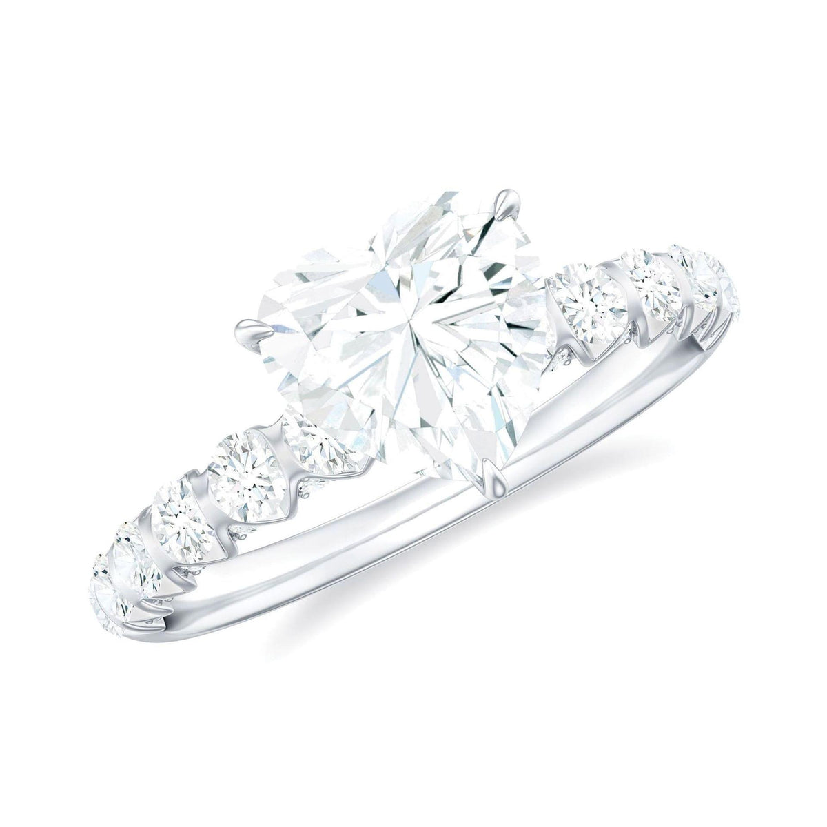 1.00 TCW Heart Cut Solitaire With Accents Lab Grown Diamond Ring for Women