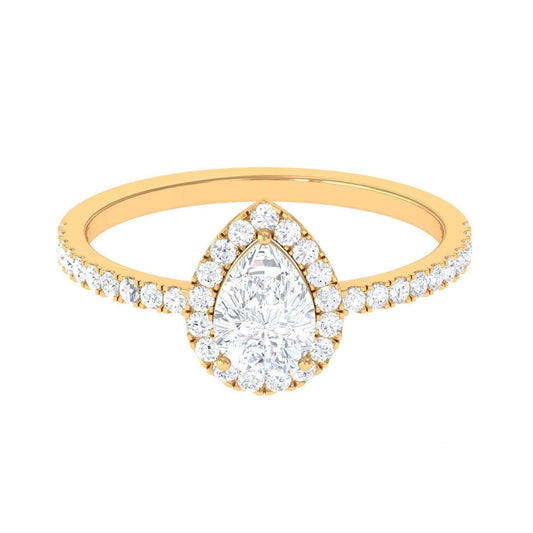 0.75 TCW Pear Cut Halo Lab Grown Diamond Ring for Women