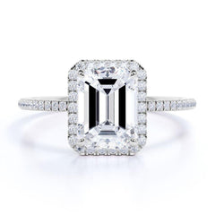 1.80 TCW Emerald Cut Halo Lab Grown Diamond Ring for Women