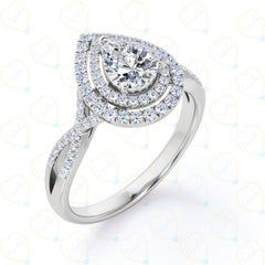 1.00 TCW Pear Cut Double Halo Lab Grown Diamond Ring for Women